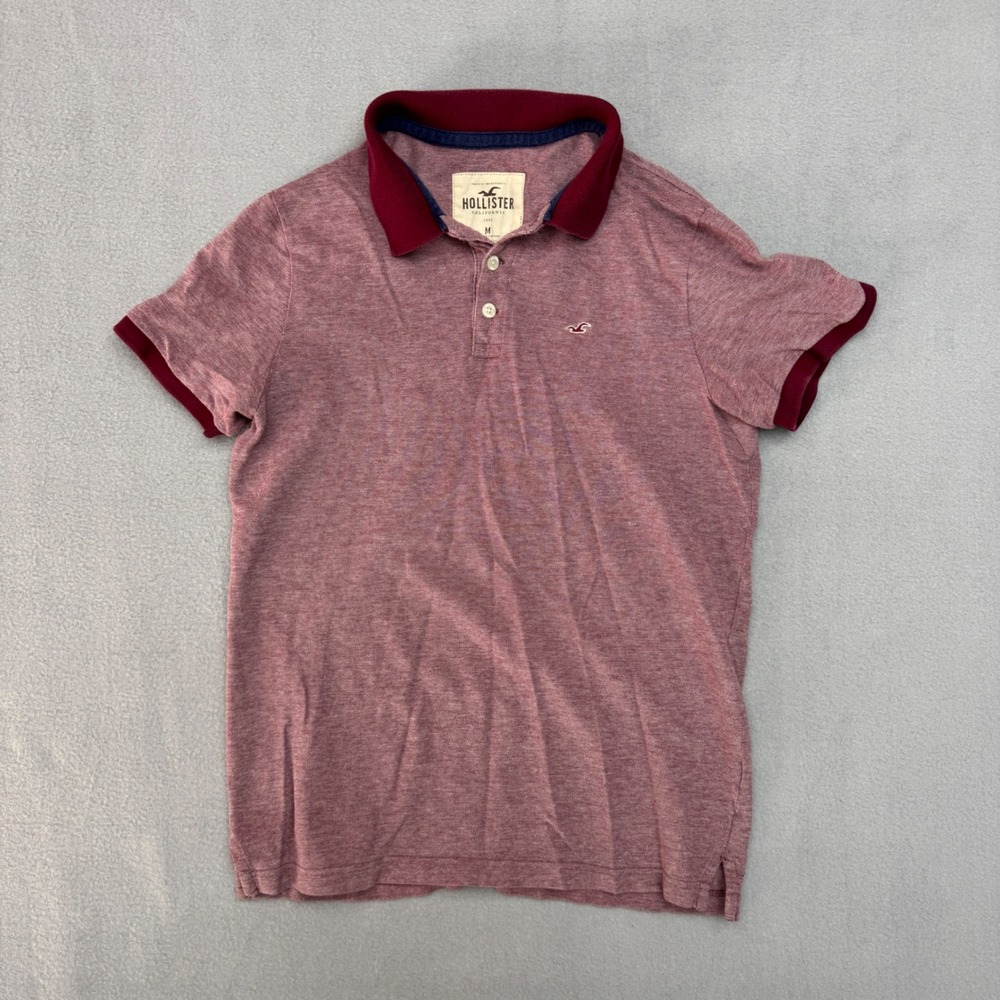 Hollister Mens Medium Polo Shirt Burgundy Red Short Sleeve Logo Preppy Casual